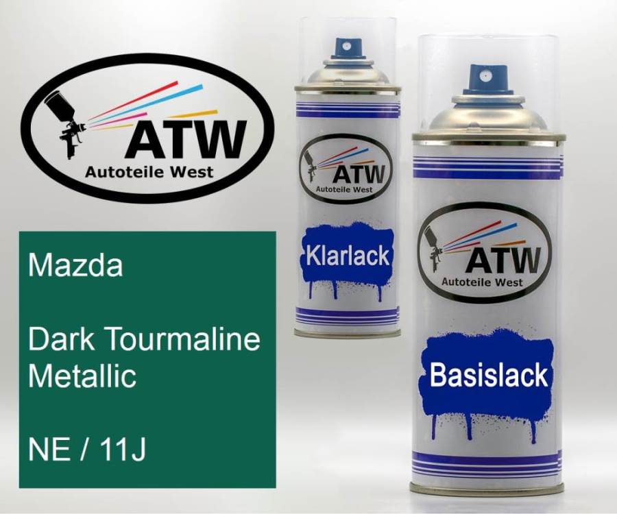 Mazda, Dark Tourmaline Metallic, NE / 11J: 400ml Sprühdose + 400ml Klarlack - Set, von ATW Autoteile West.